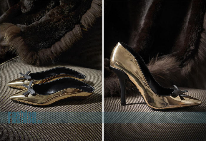 Gold metallic kitten heels & pumps